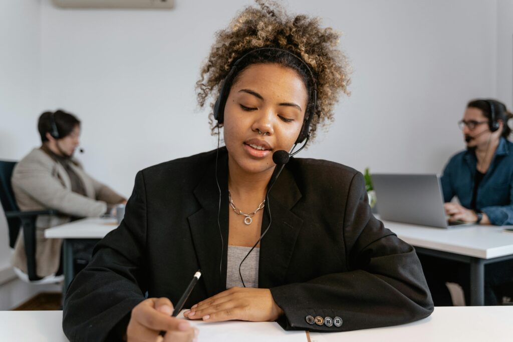 call centre worker wearing a headset